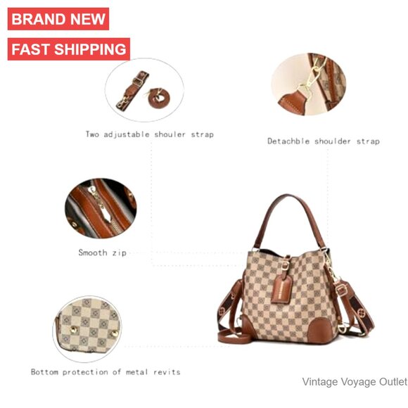 Small PU Leather Crossbody Bucket Bag with Adjustable Strap, Multiple Pockets - Picture 5 of 7